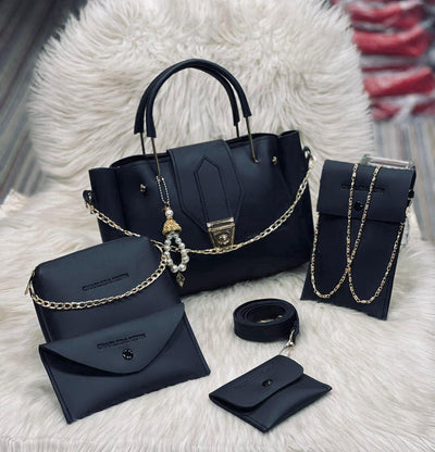 Stylish Faux Leather Hand Bag Set for Girls - 5 Pcs Collection