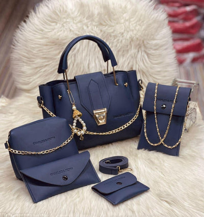 Stylish Faux Leather Hand Bag Set for Girls - 5 Pcs Collection