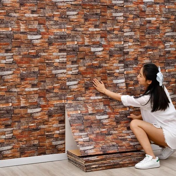 (1piece )brown 3d Wall Stickers Faux Brick White Brick