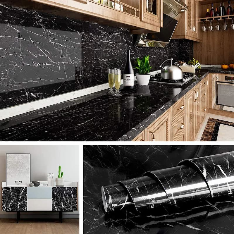 Self-adhesive Kitchen Black Marble Sheet
