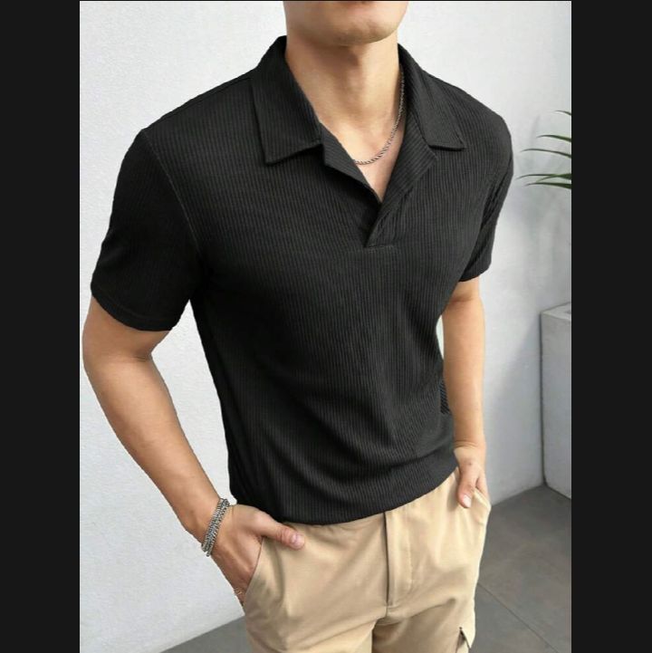 Textured Waffle Knitted Polo T-shirts for Men
