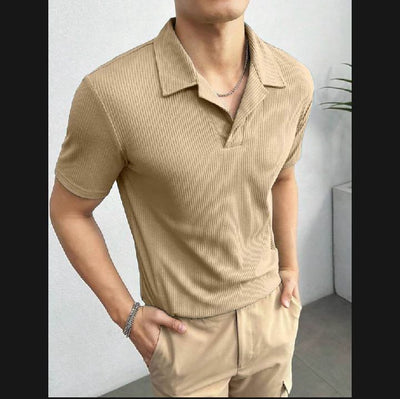 Textured Waffle Knitted Polo T-shirts for Men