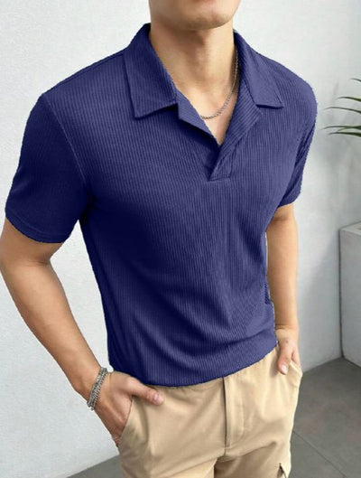 Textured Waffle Knitted Polo T-shirts for Men