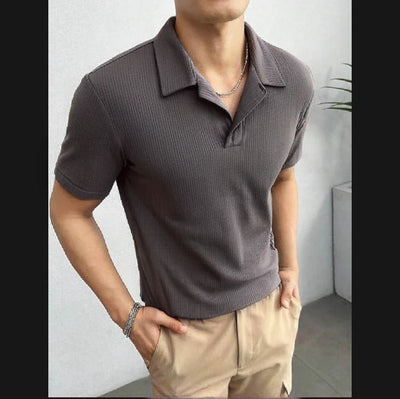 Textured Waffle Knitted Polo T-shirts for Men