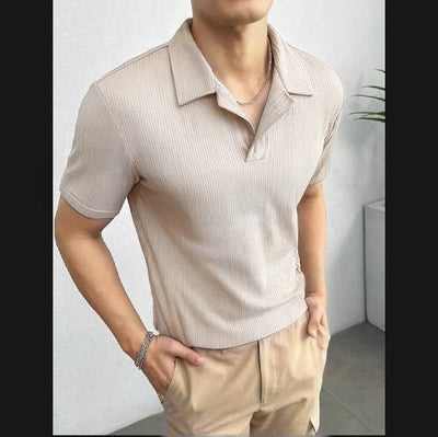 Textured Waffle Knitted Polo T-shirts for Men