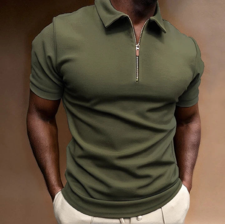 Men Polo Zipper Turn down collar polo