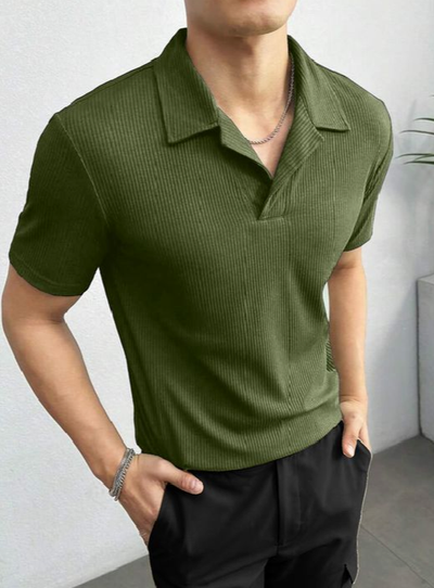 Textured Waffle Knitted Polo T-shirts for Men