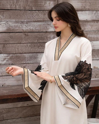 Almond Emb Shirt With Almond Emb Plazo ( White Colour)