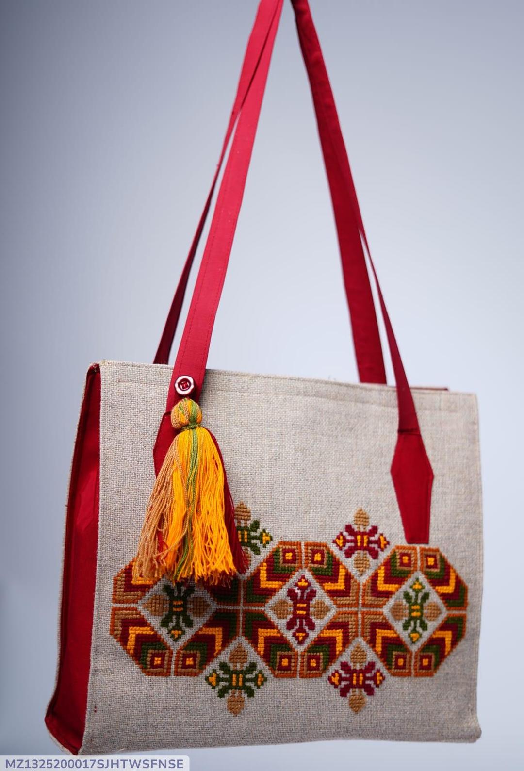 Women's Jute Embroidered Shoulder Bag